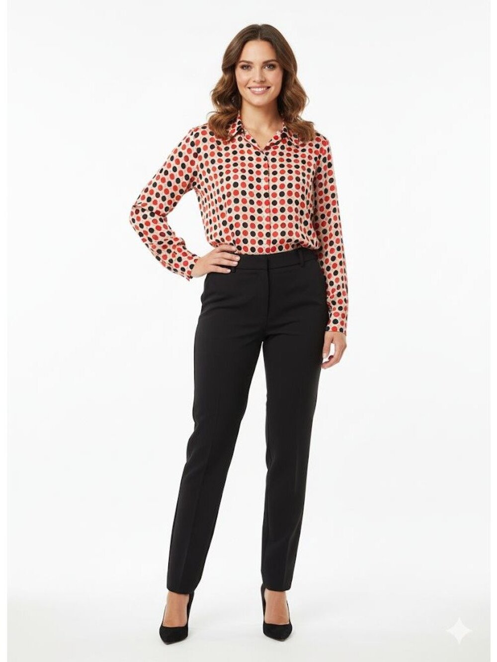 Austin Reed Polka Dot Long Sleeve Silk Blouse 6 Red & Black Made In China